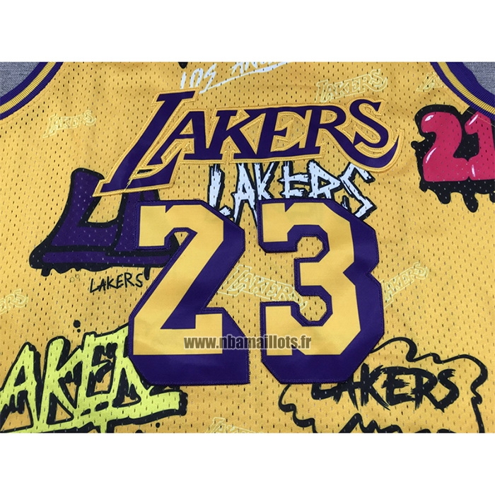 Maillot Los Angeles Lakers LeBron James NO 23 Slap Sticker Mitchell & Ness 2018-19 Jaune